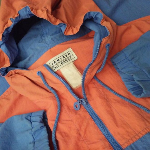 80s Jantzen Color Block Jacket Sz-1X Pockets Hood - Picture 6 of 10